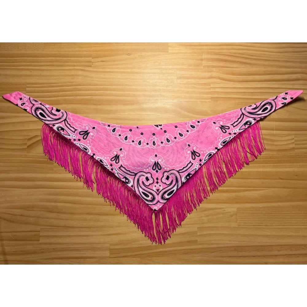 Rhinestone Cowgirl Pink Paisley Fringe Dog Bandana Handmade Western Accessory